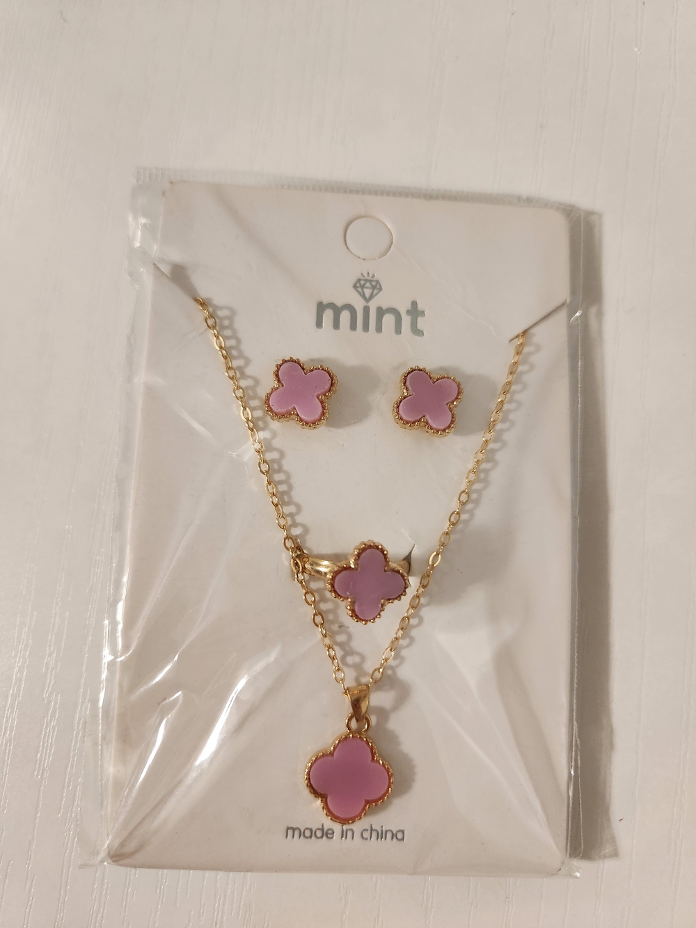 mint Pink Flower Necklace & Earrings Set NWT